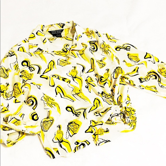 💋RARE 80’s VTG•Retro Fashion Printed Silky Blouse - Picture 9 of 16